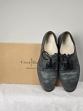 Cole Haan Air Franklin Wing II  Gray Stone Suede Leather Wingtip Oxford preppy